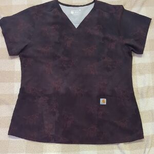 Carhartt Women’s Horse Print Scrub Top Size Large Black Medical Work Shirt
